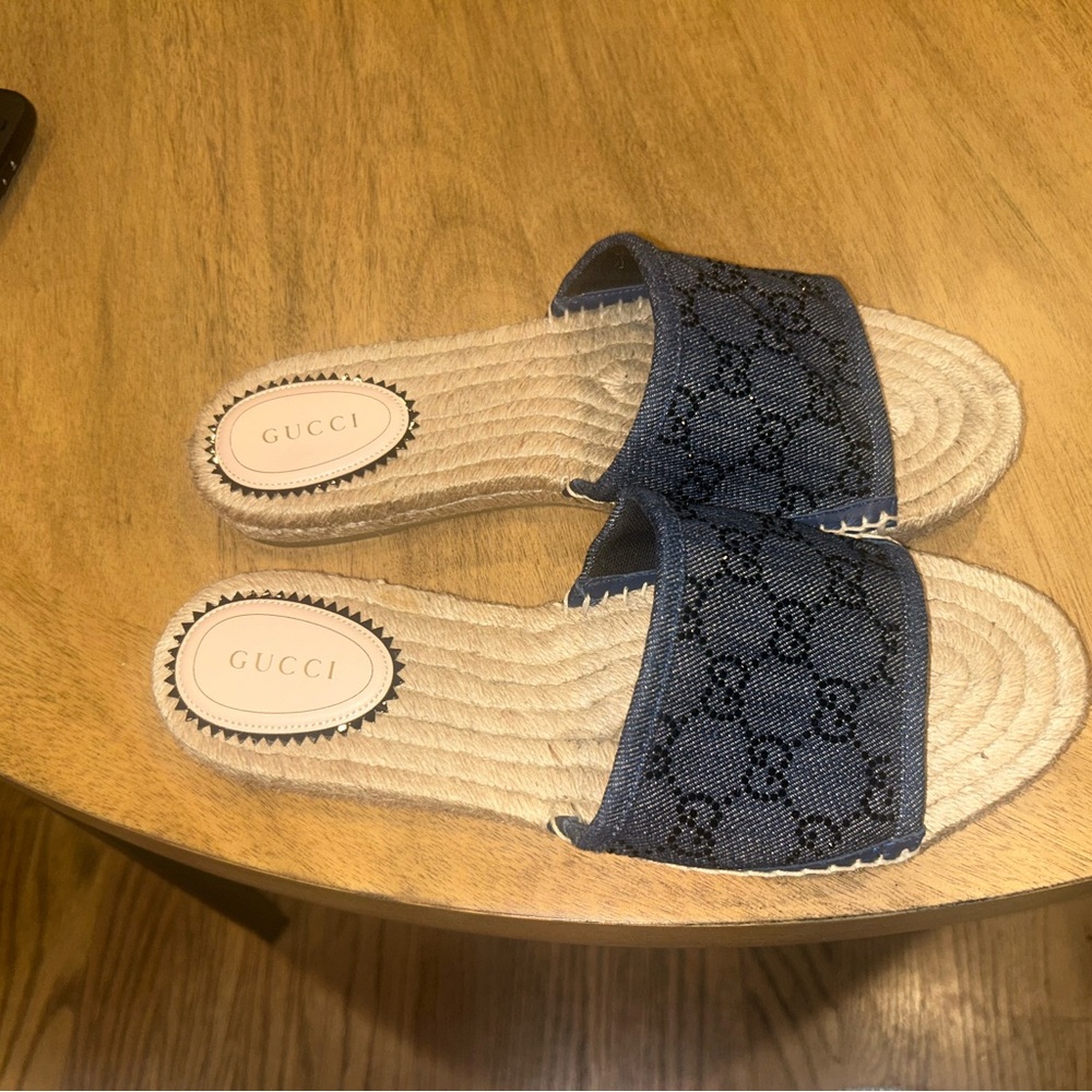 Gucci logo denim espadrille Sandal size 39.5 (pilar GG) - Picture 5 of 7